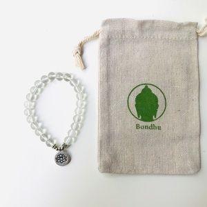 Clear Crystal Quartz & Lotus Charm Bead Bracelet